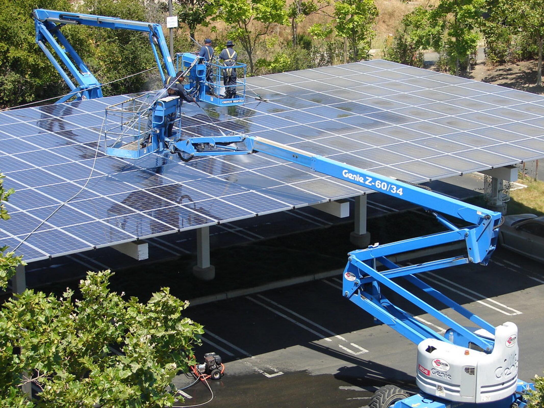 Close-up of clean solar panel glass with water droplets